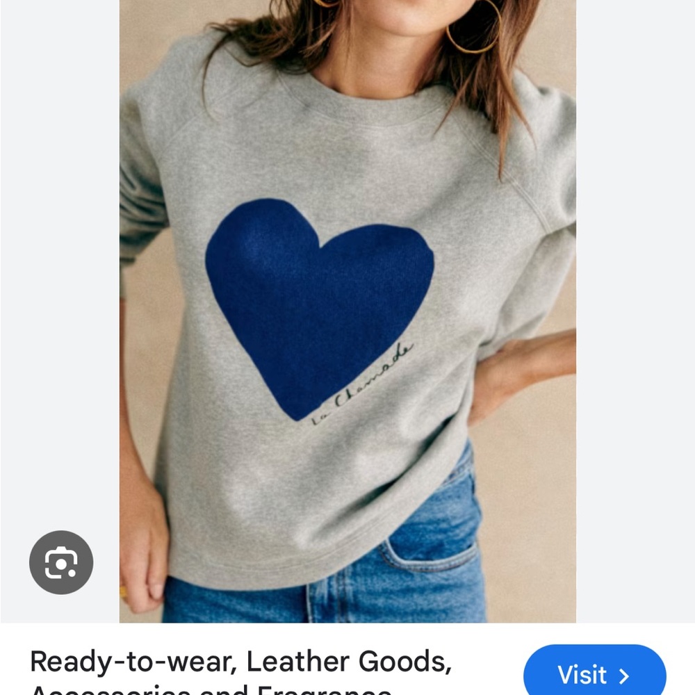 Sezane Heather Gray Sweatshirt with Navy Heart